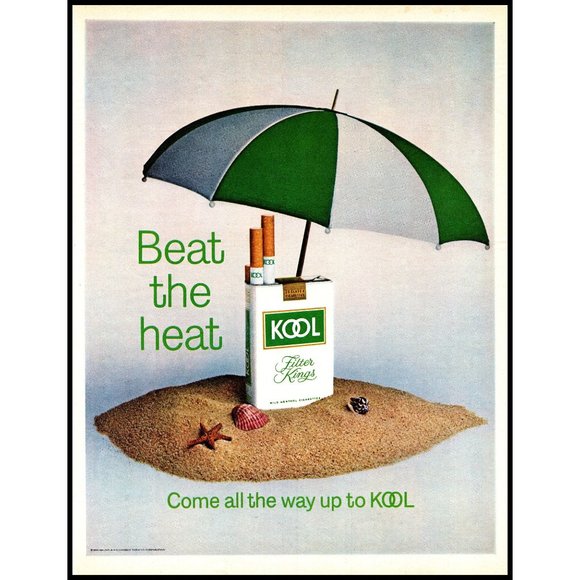1970 Kool Cigarettes Vintage Print Ad Beach Umbrella Sand Starfish Sea Shells - Picture 1 of 1